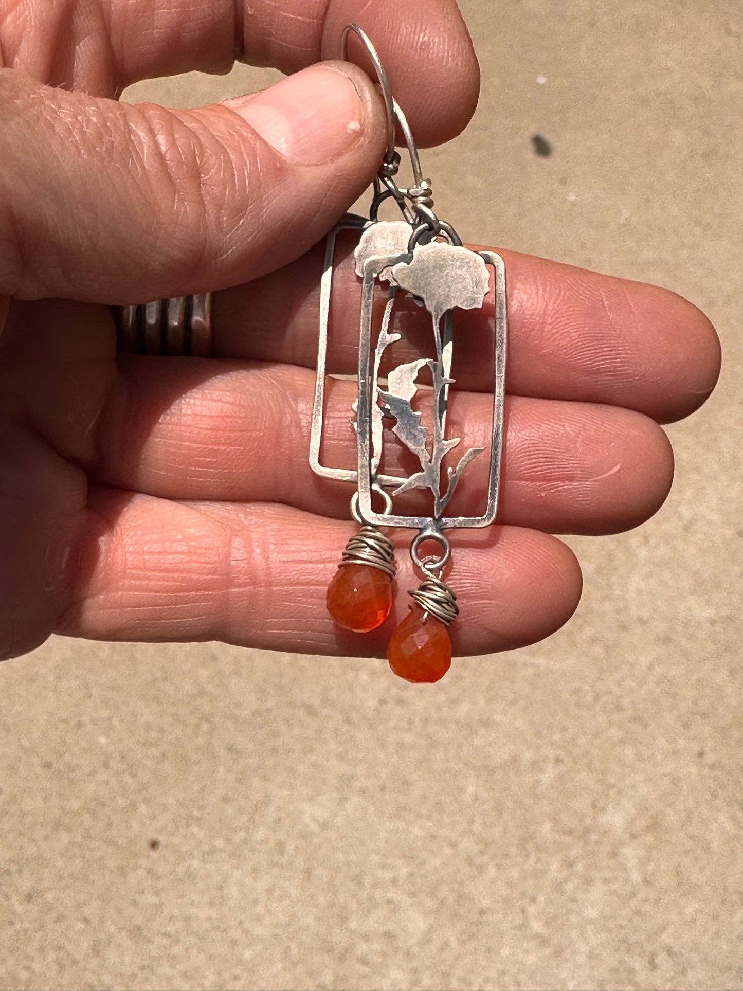 Carnelian Drop Botanical Earrings