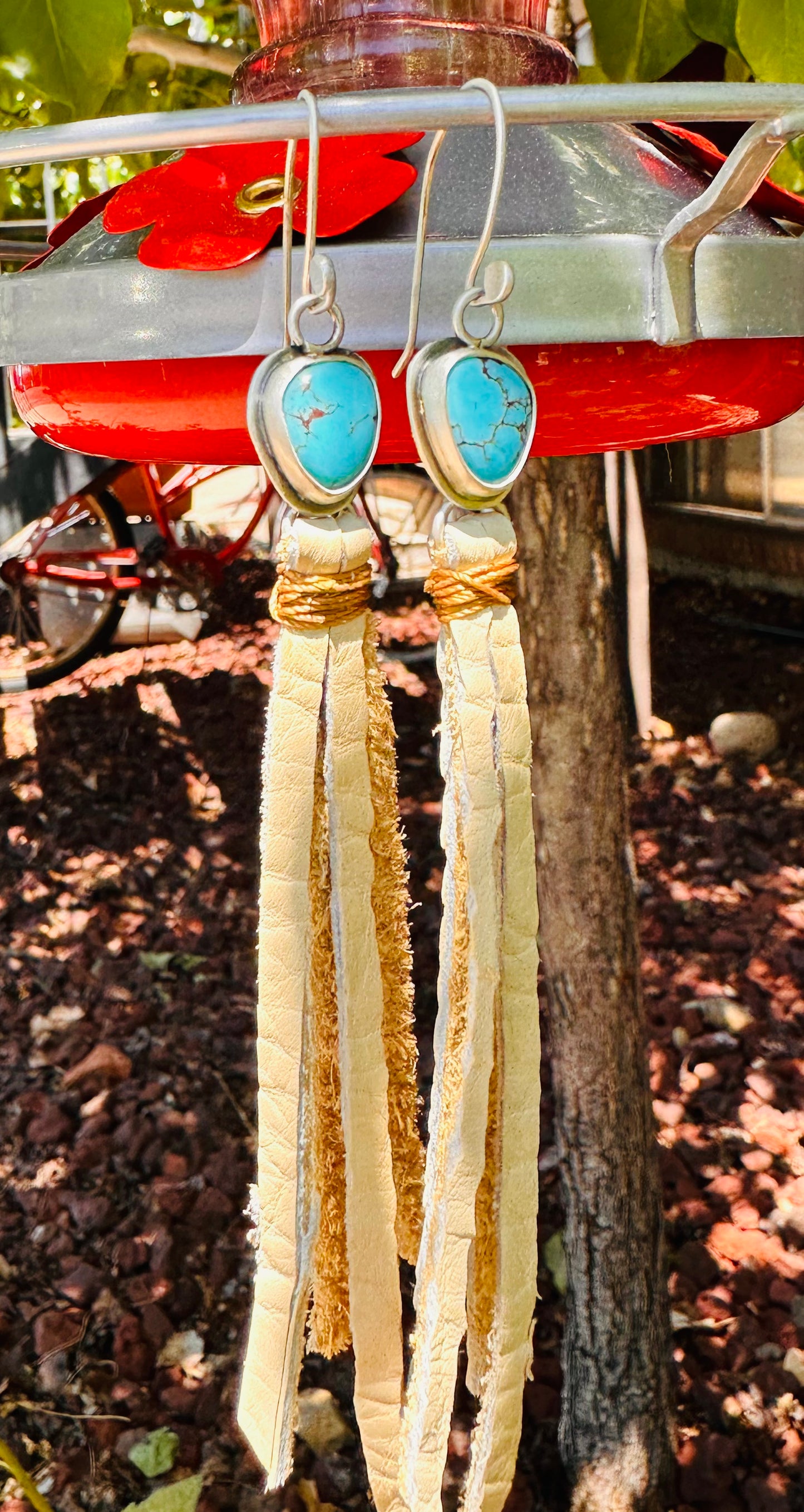 Turquoise and Leather Fringe Earrings