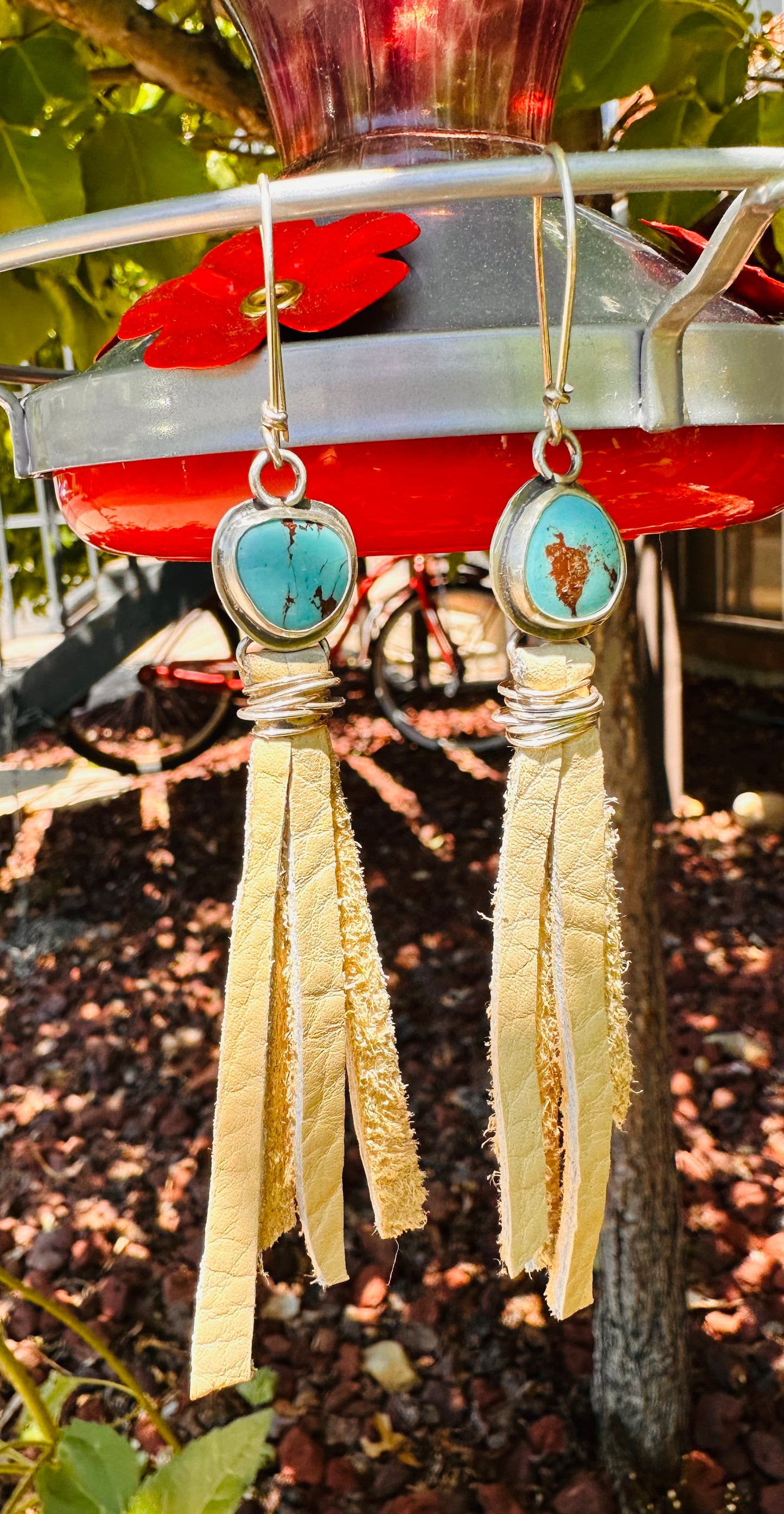 Turquoise and Leather Fringe Earrings