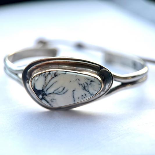 White Buffalo Turquoise Cuff Bracelet | Gold Fill Bezel Trapezoid Stone | Stand Collection