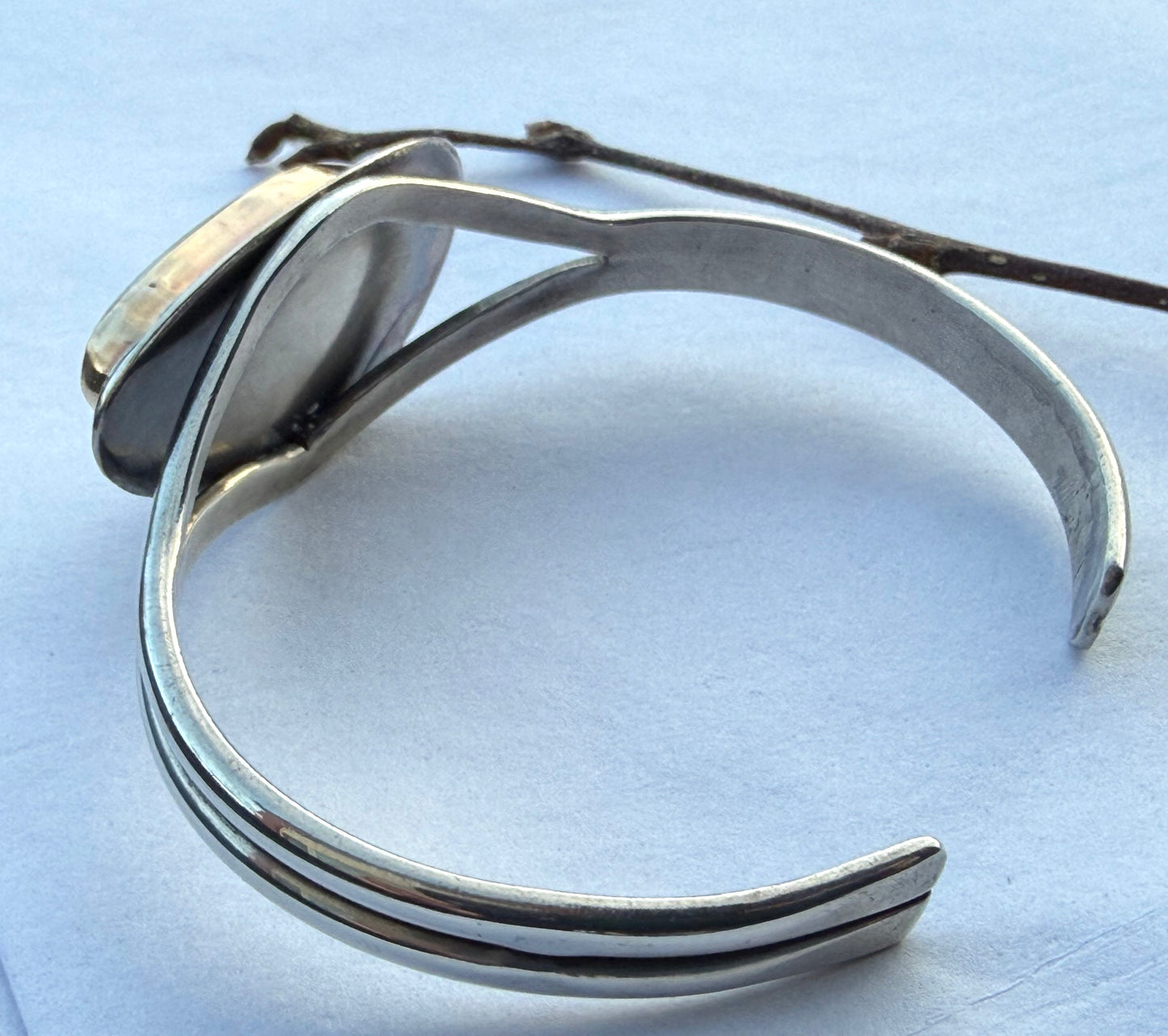 White Buffalo Turquoise Cuff Bracelet | Gold Fill Bezel Trapezoid Stone | Stand Collection