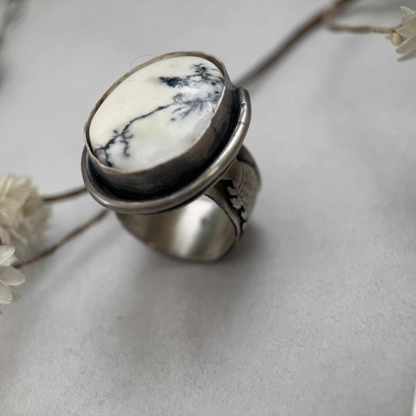 White Buffalo Turquoise Statement Ring | Sterling Silver Armadillo Serpent Band | Made to finish