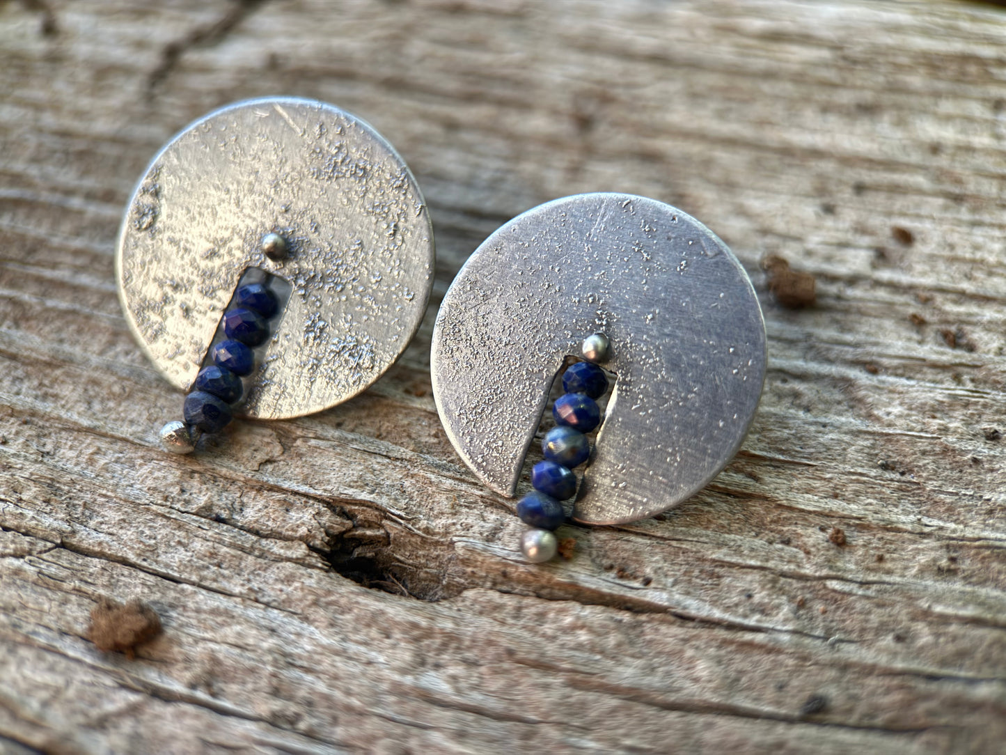 Lapis Lazuli + Sterling Silver Disc | Post Earring