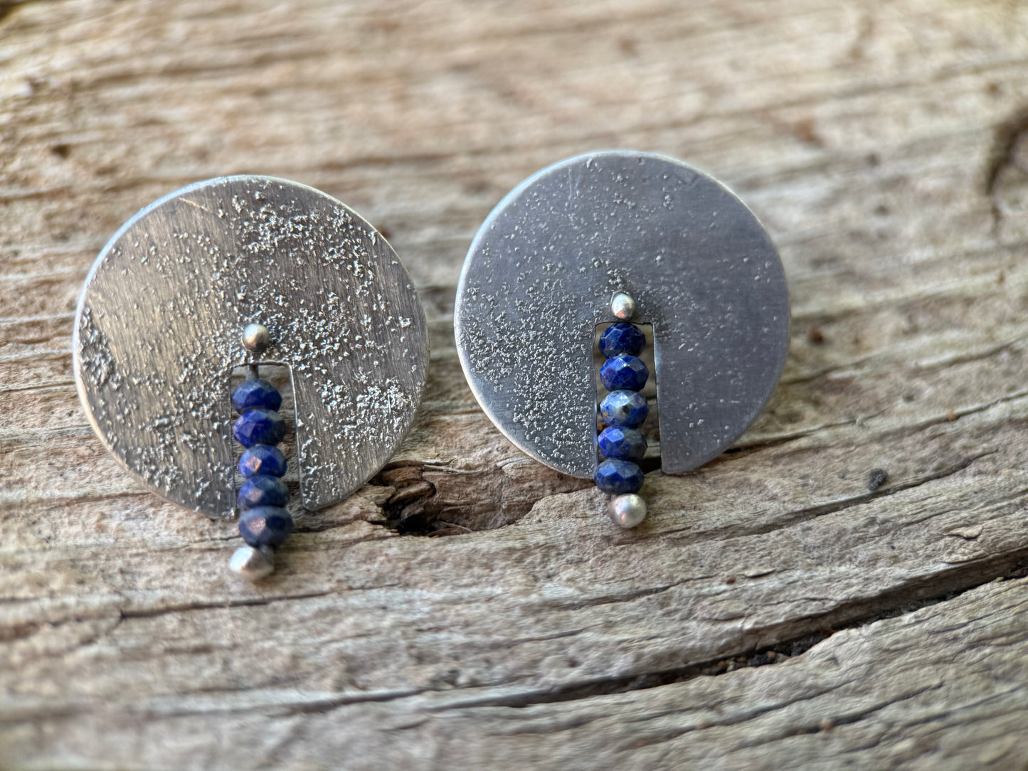 Lapis Lazuli + Sterling Silver Disc | Post Earring
