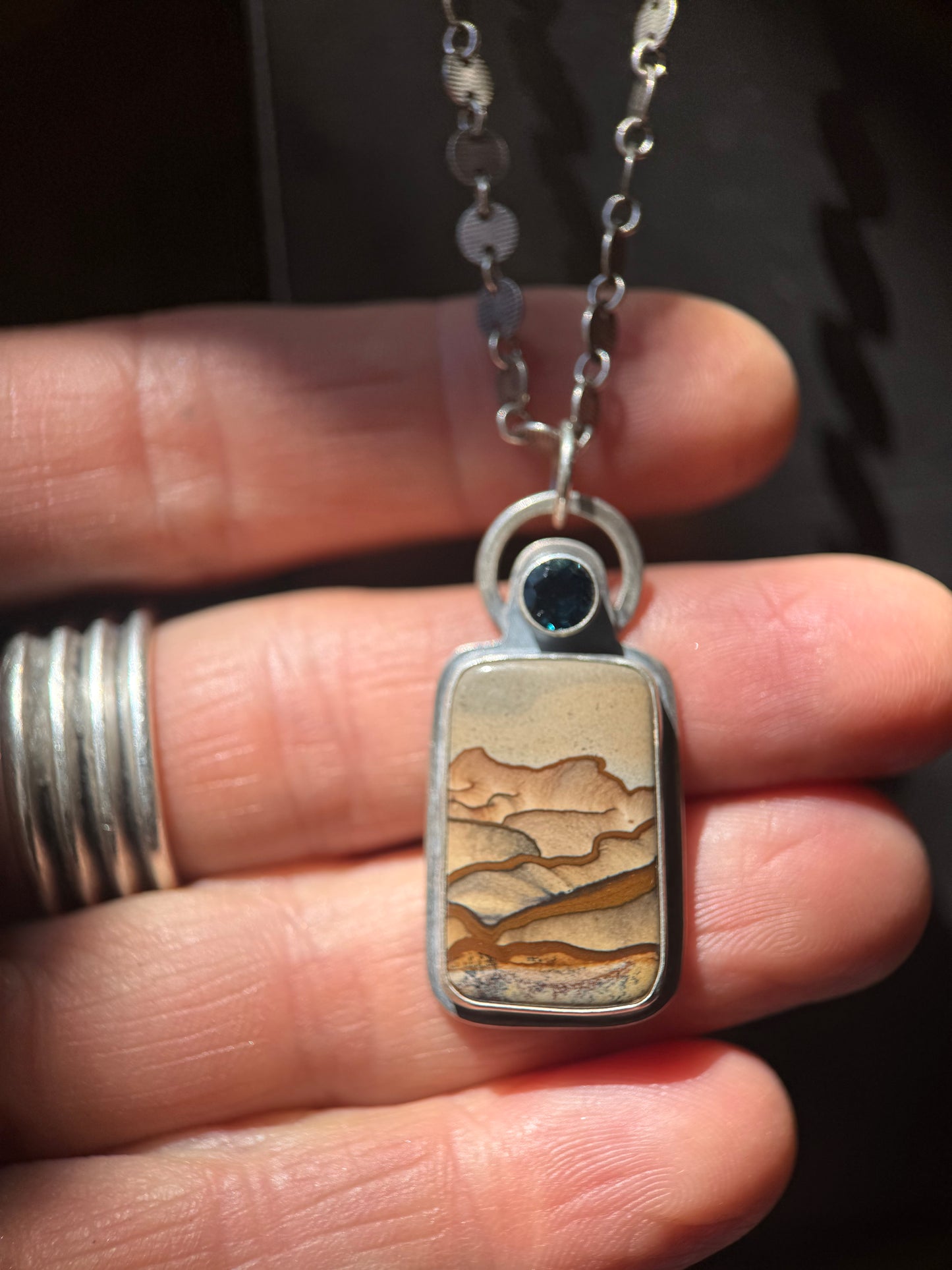 Deschutes Picture Jasper &amp; London Blue Topaz Necklace
