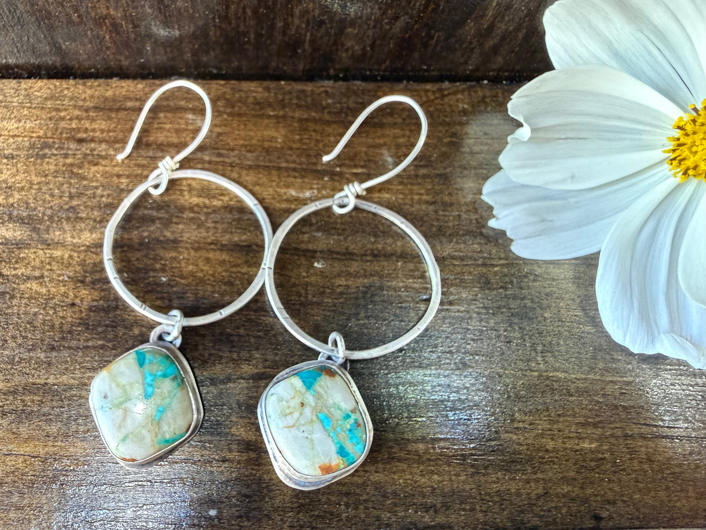 Fox Ribbon Turquoise Sterling Silver Hoop Earrings