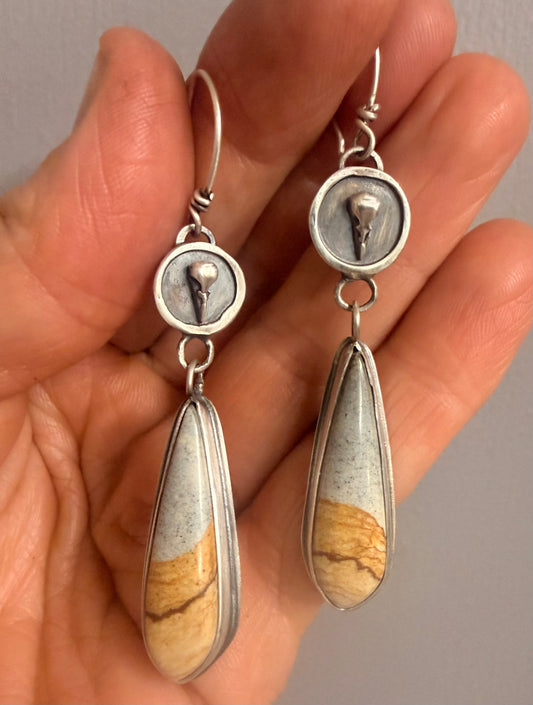 Chicken Track Jasper &amp; Hummingbird Skull Earrings | Sterling Silver