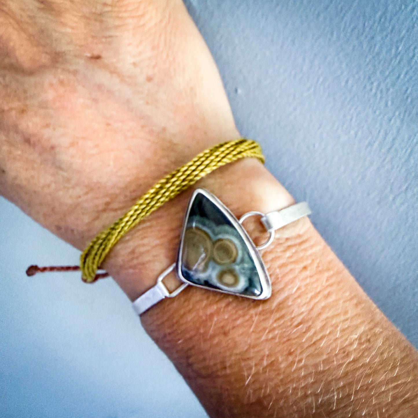 Ocean Jasper Sterling Silver Hinged Cuff Bracelet | Small