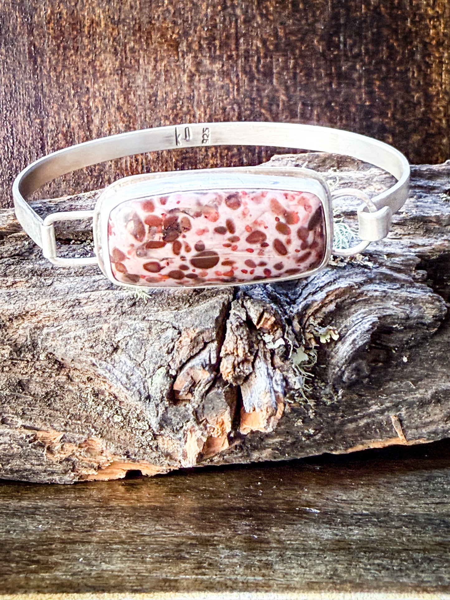 Leopard Jasper Sterling Silver Hinged Cuff Bracelet | Small to Medium Wrist