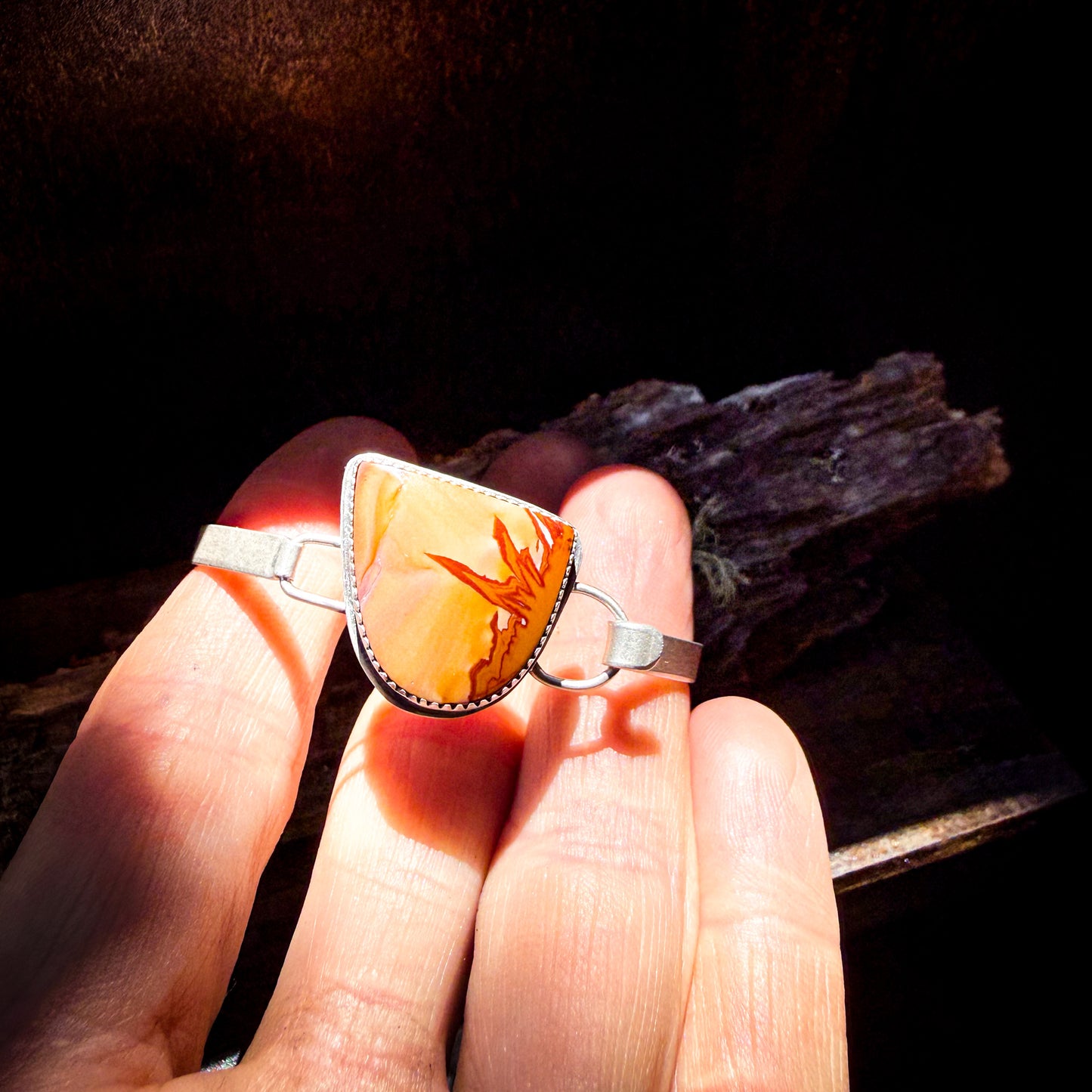 Red Falcon Jasper Sterling Silver Hinged Cuff Bracelet | Extra Small