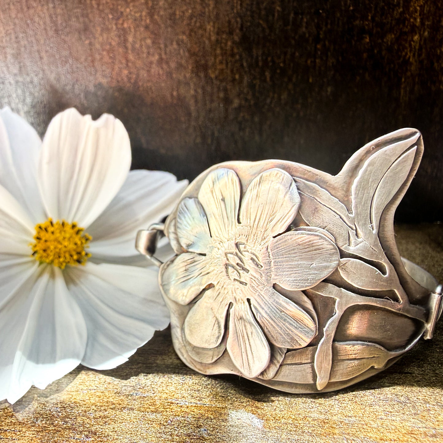 Peony Sterling Silver Cuff Bracelet