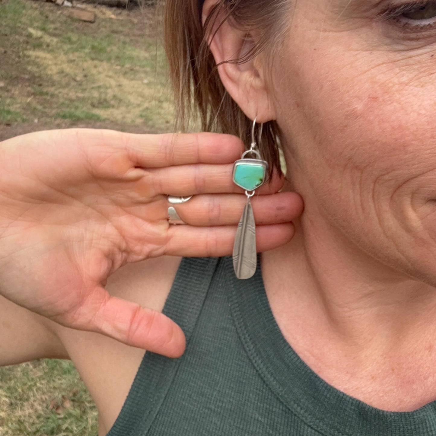 Sonoran Gold Turquoise Feather Earrings | Sterling Silver Dangle Earrings | Handmade in Durango Colorado