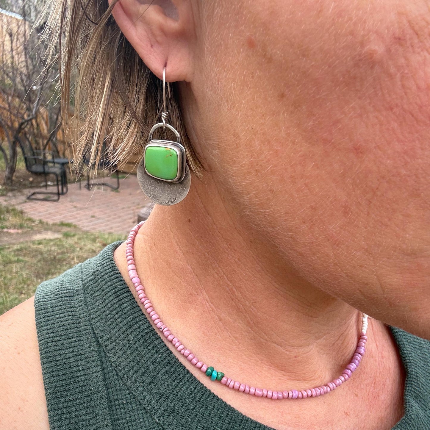 Sonoran Gold Turquoise Disc Earrings | Sterling Silver Dangle Earrings | Handmade in Durango Colorado