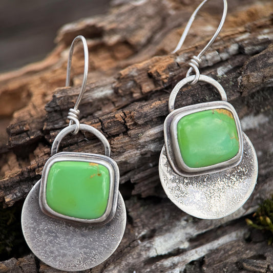 Sonoran Gold Turquoise Disc Earrings | Sterling Silver Dangle Earrings | Handmade in Durango Colorado