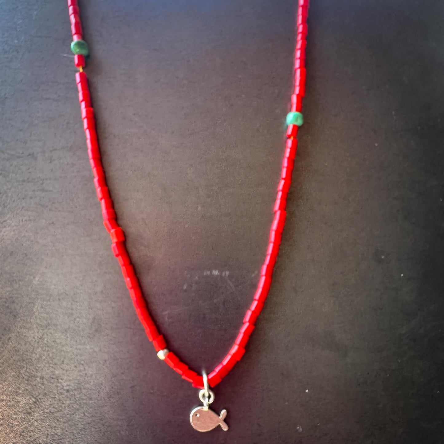 Beaded Fish Choker | Handmade Sterling Silver + African Trade Beads | 16” Boho Necklace