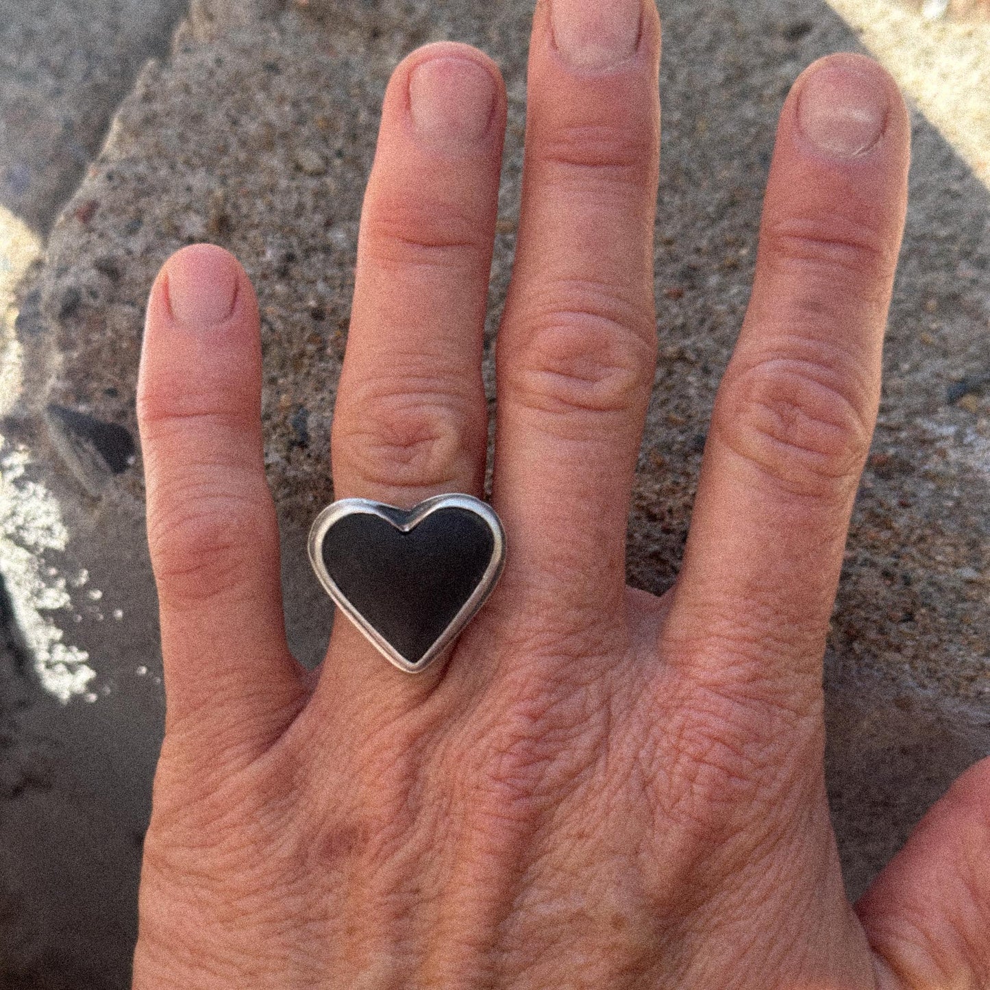 Black Jade Heart Ring | Adjustable Sterling Silver Band | Shadow Heart Series