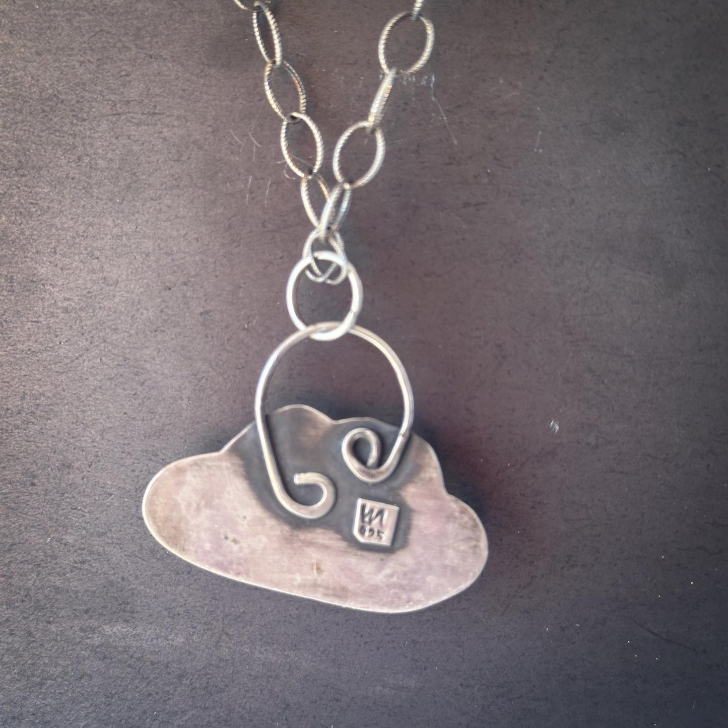 Sparkling Cloud Necklace | Oxidized Sterling Silver + Rainbow Bale | 18.5" Handmade Pendant