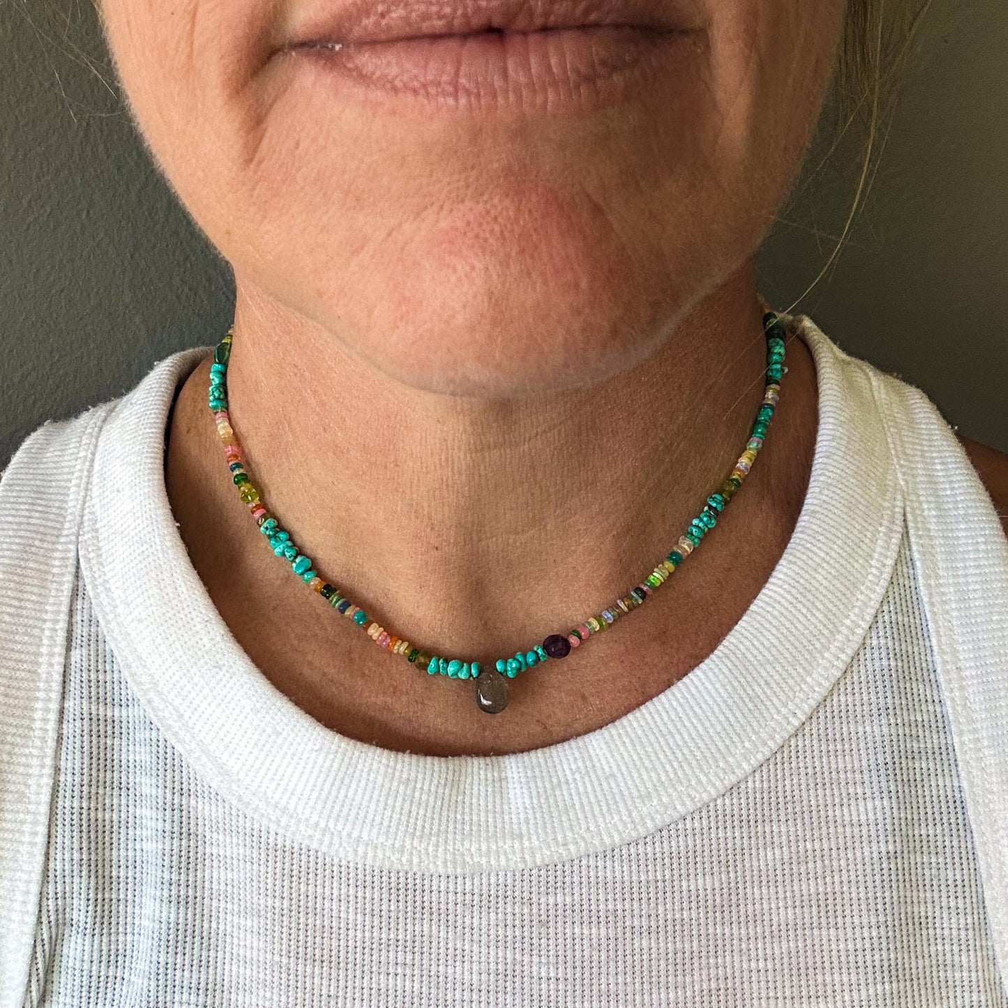 Gemstone Choker Necklace | Turquoise + Opal Necklace | Labradorite Necklace