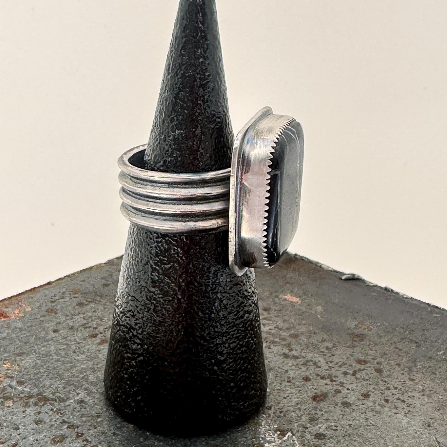 White Buffalo Turquoise Ring | Unisex Square Statement Ring in Sterling Silver | Size 8.75