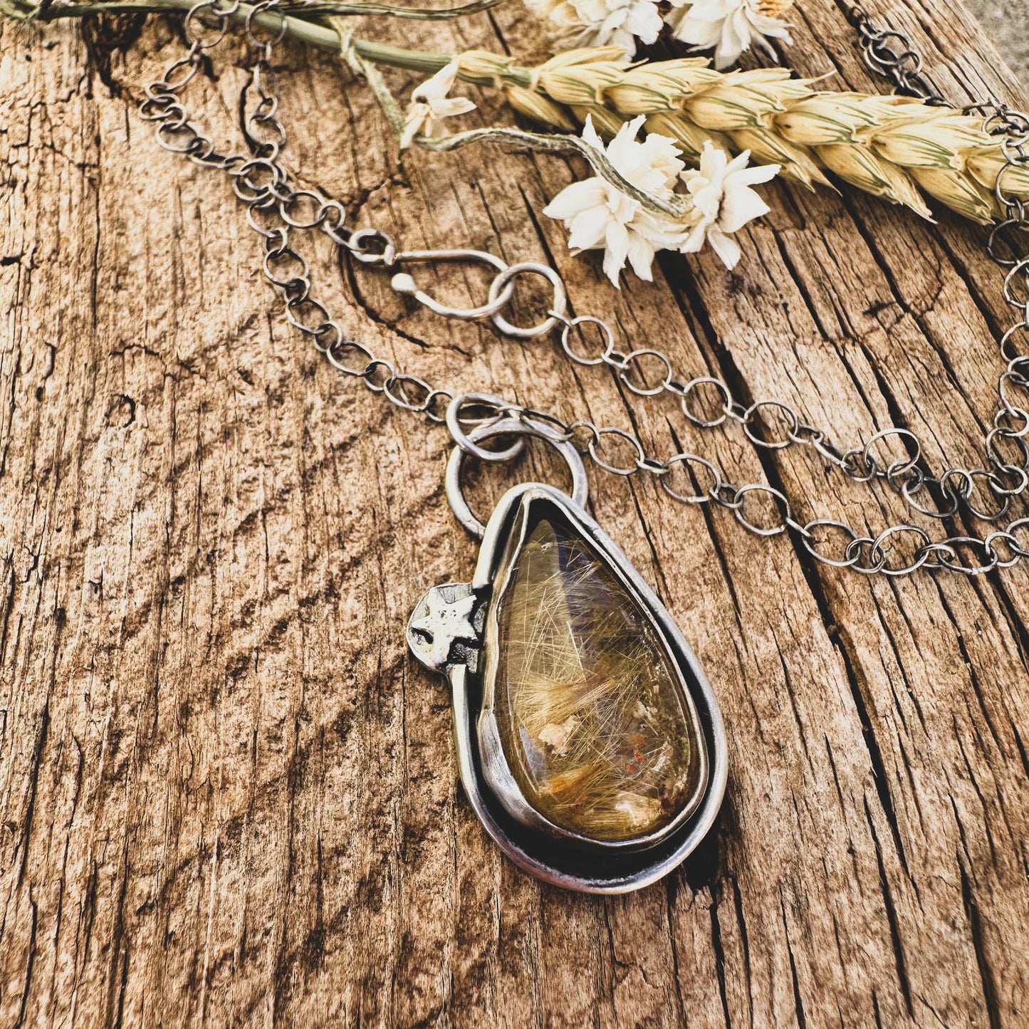 Golden Rutile Teardrop Necklace