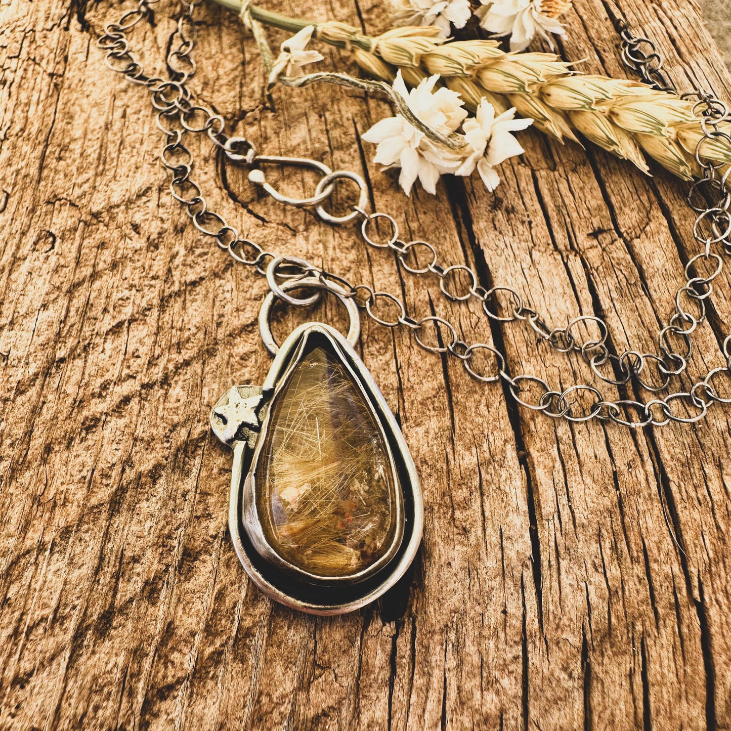 Golden Rutile Teardrop Necklace