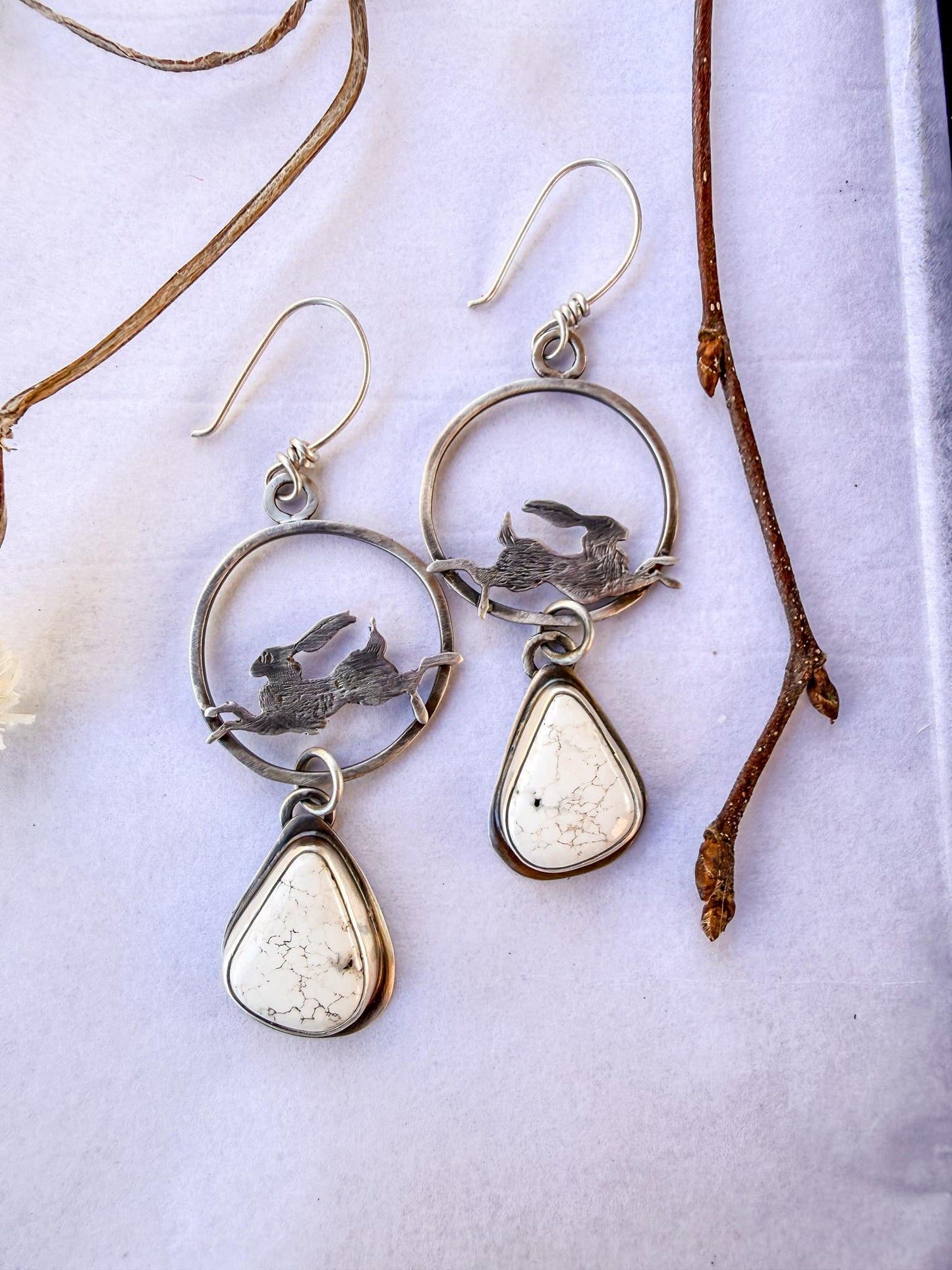 White Buffalo Hoop Earrings with Jackrabbit | Stand Collection