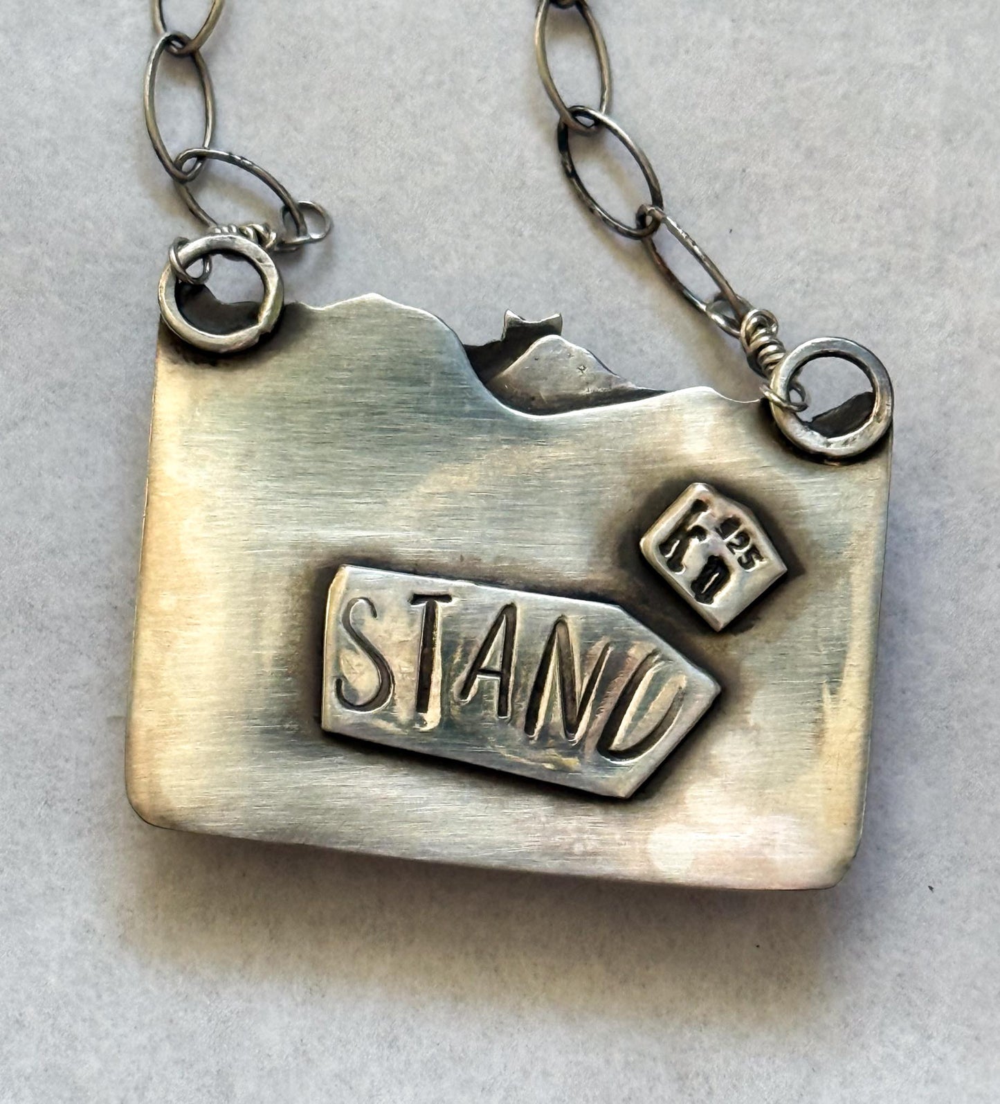 White Buffalo Turquoise Mountain Necklace | Fox and Moon Sterling Silver Pendant | Stand Collection