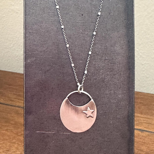 Guiding Light Necklace | Crescent Disc with Star | Hand-Fabricated Sterling Silver