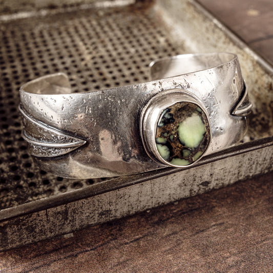 Variscite & Feather Cuff Bracelet