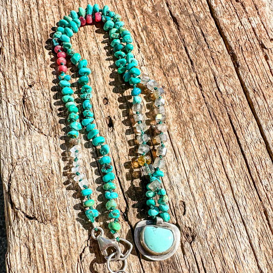 Kingman Turquoise Half-Moon Beaded Choker Necklace