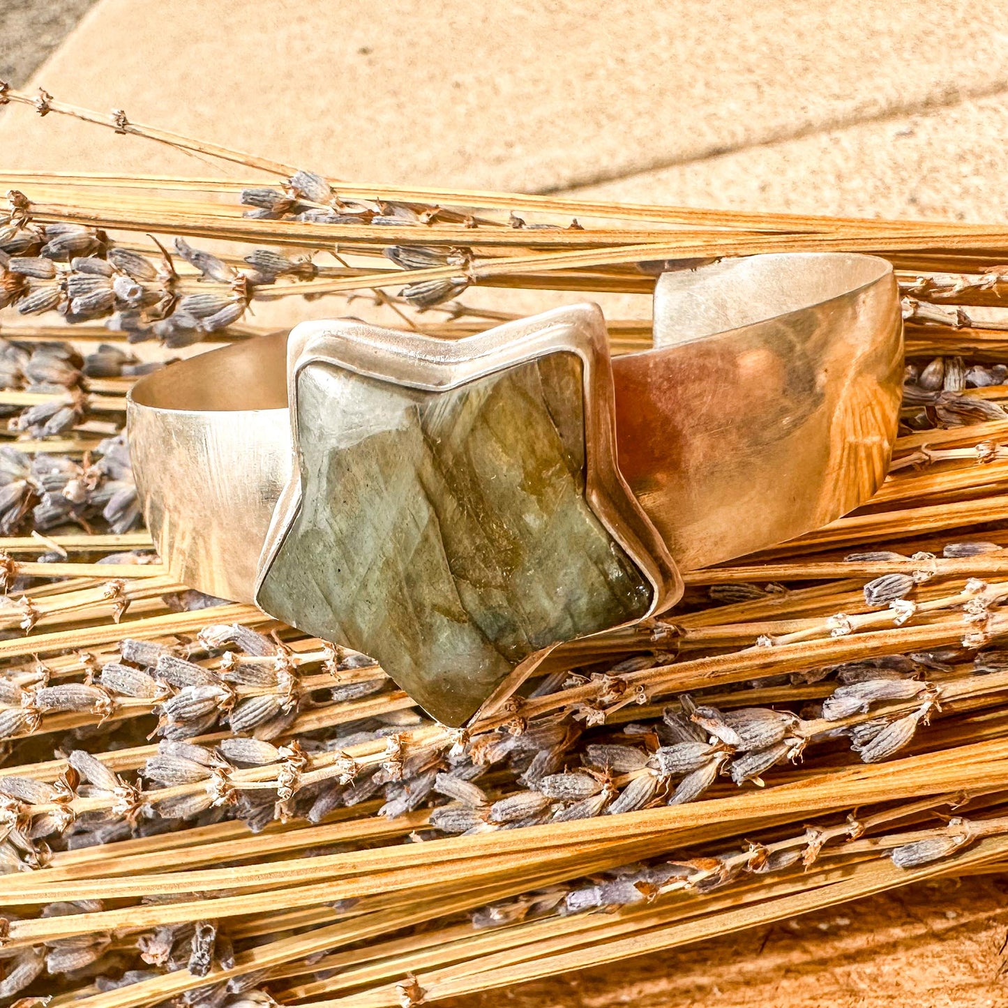 Labradorite Star Sterling Silver Cuff Bracelet