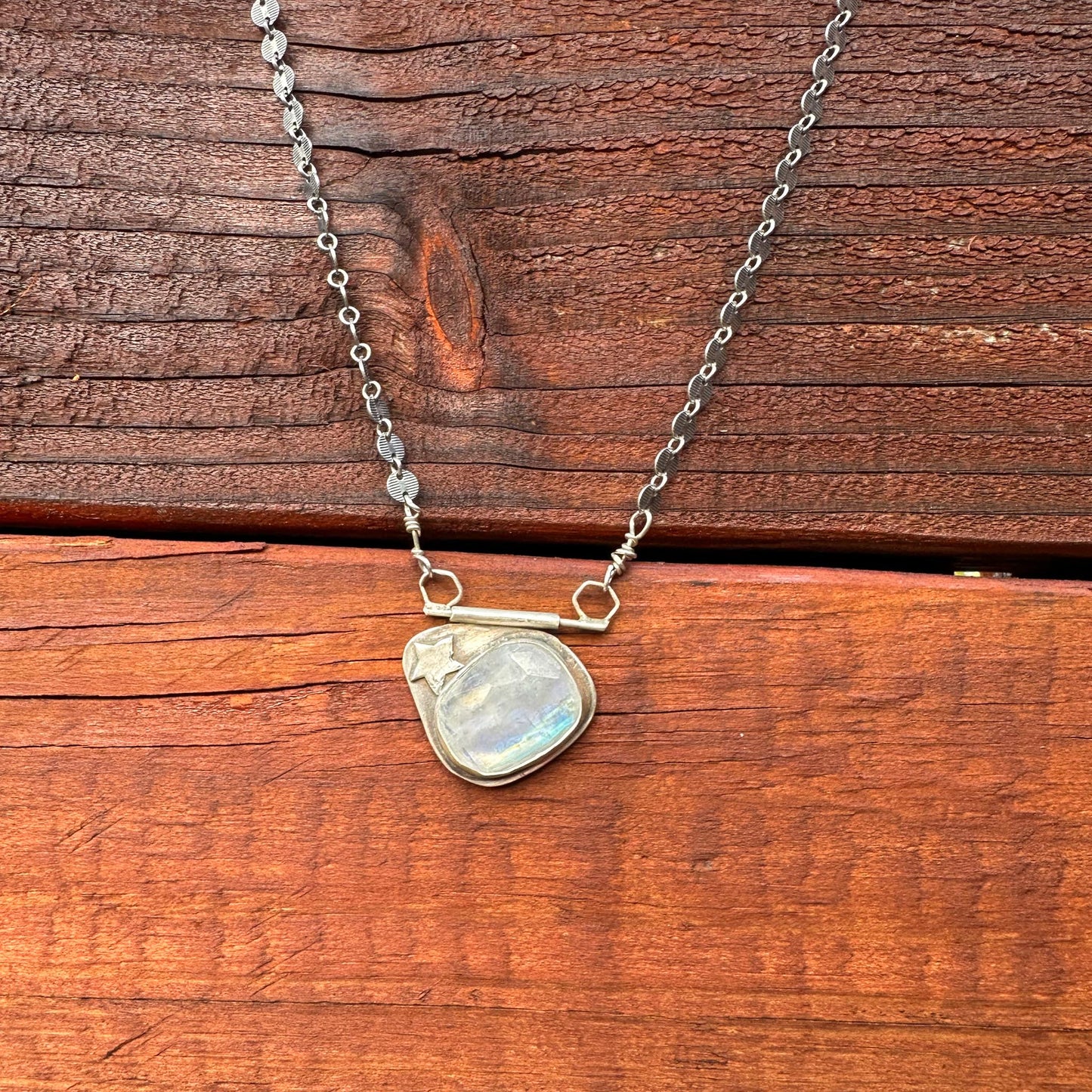 Starry Night Moonstone Necklace - Sterling Silver