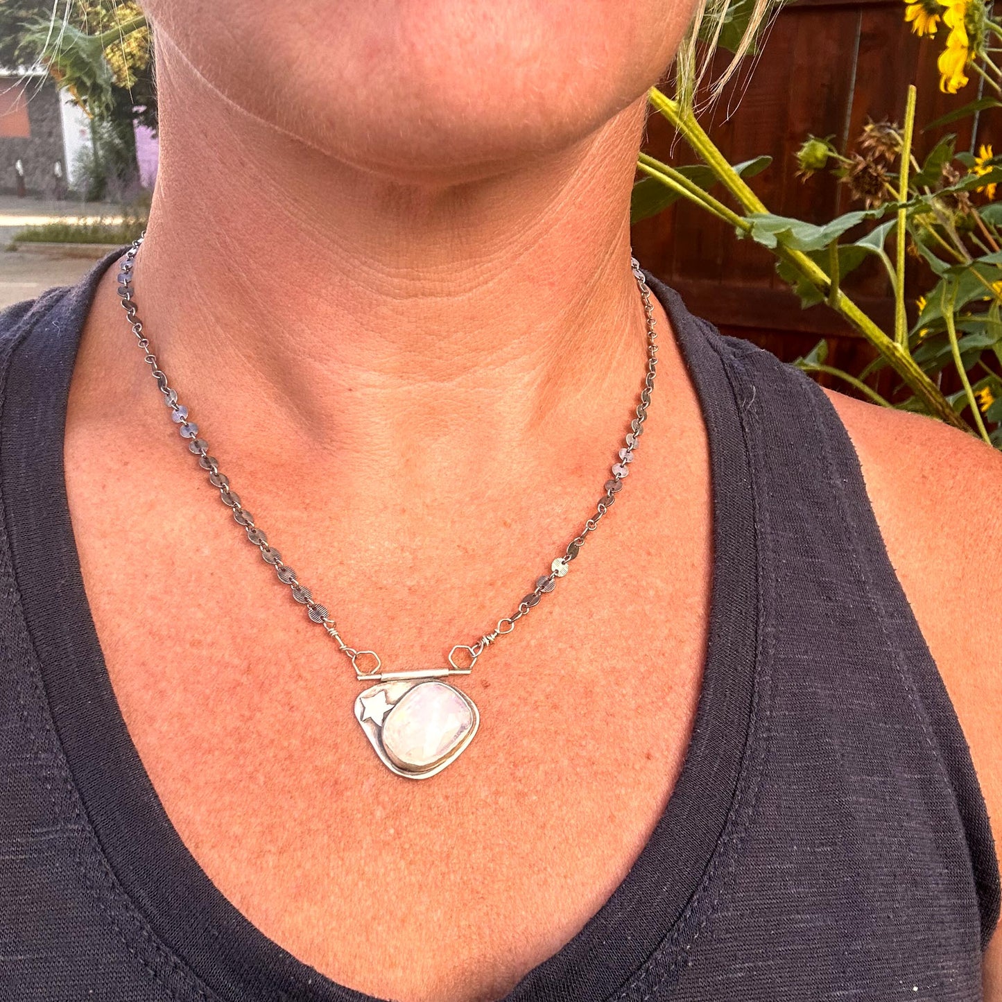 Starry Night Moonstone Necklace - Sterling Silver