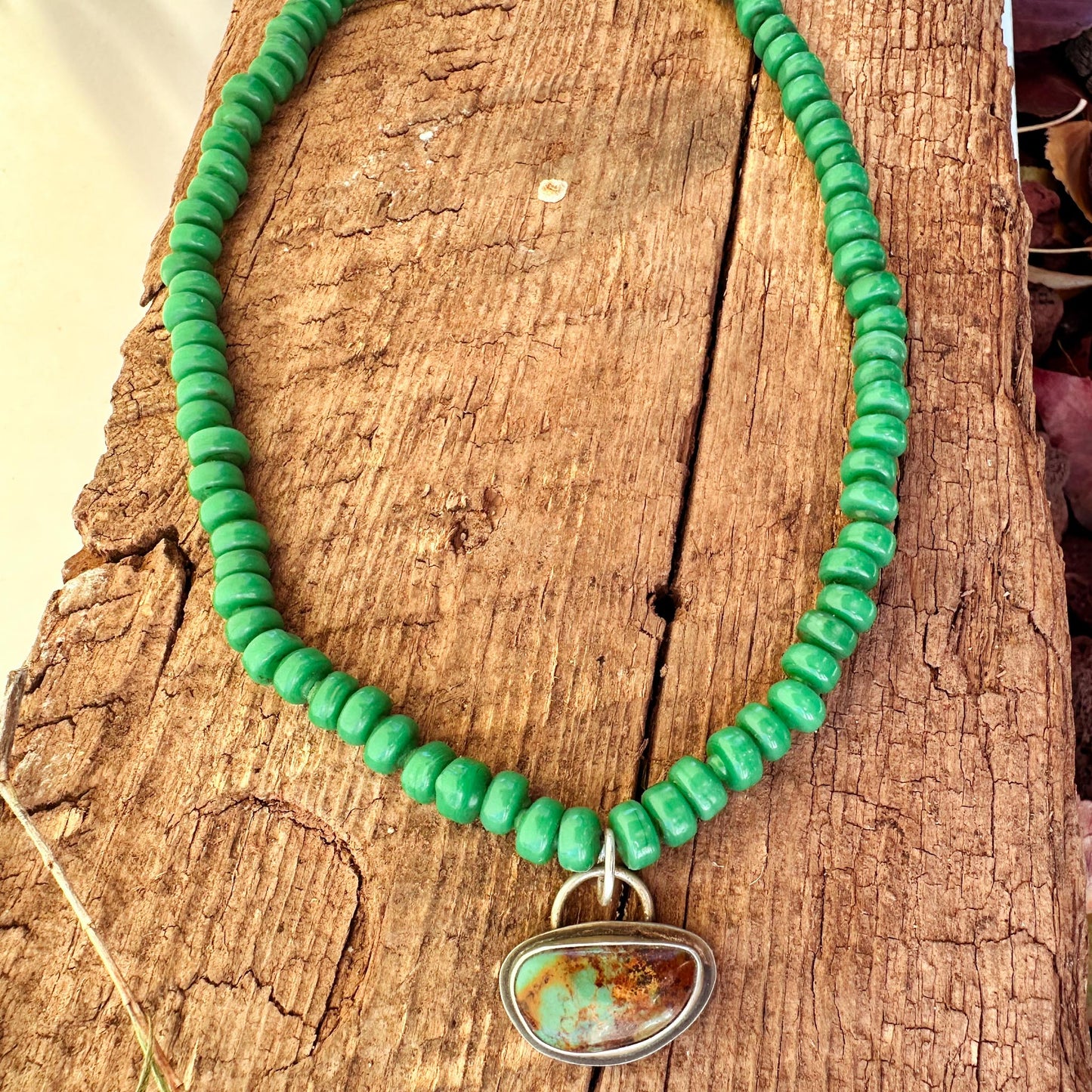 Kelly Green Bead Choker with Turquoise Drop