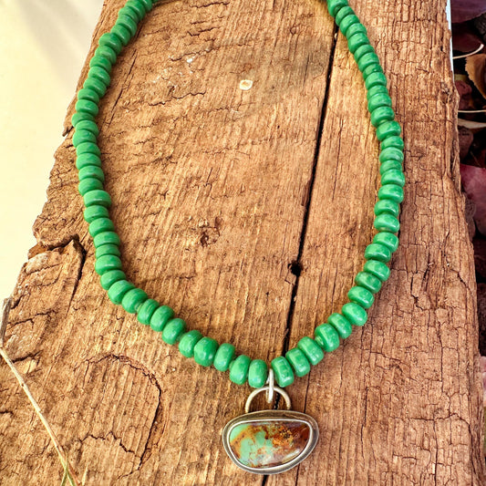 Kelly Green Bead Choker with Turquoise Drop