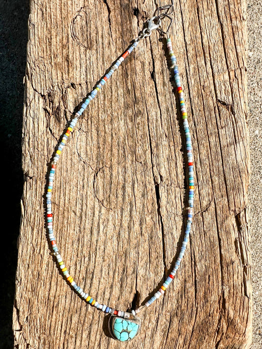 Kingman Turquoise Half-Moon Beaded Choker Necklace