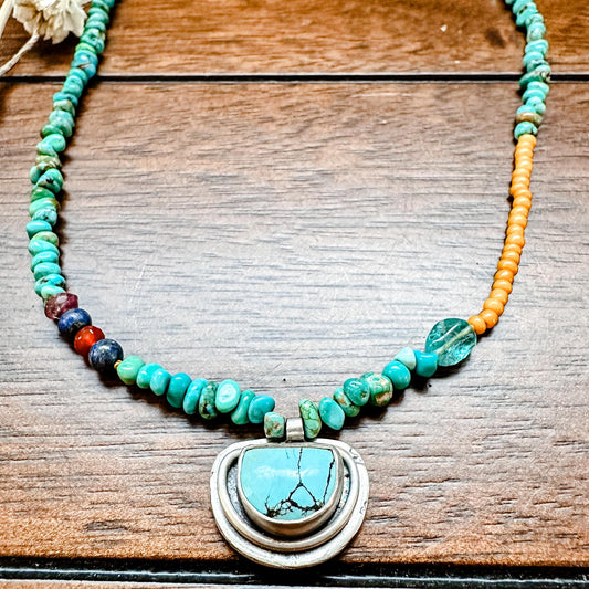 Vibrant Turquoise and Yellow Necklace