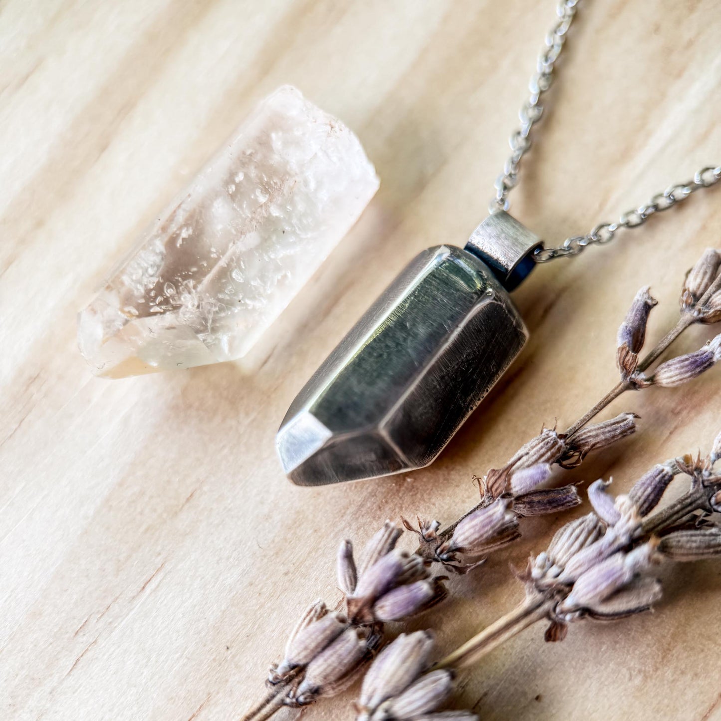 Sterling Silver Crystal Casting Necklace | Handmade Quartz Inspired Pendant | Chunky Terminated Crystal in Silver