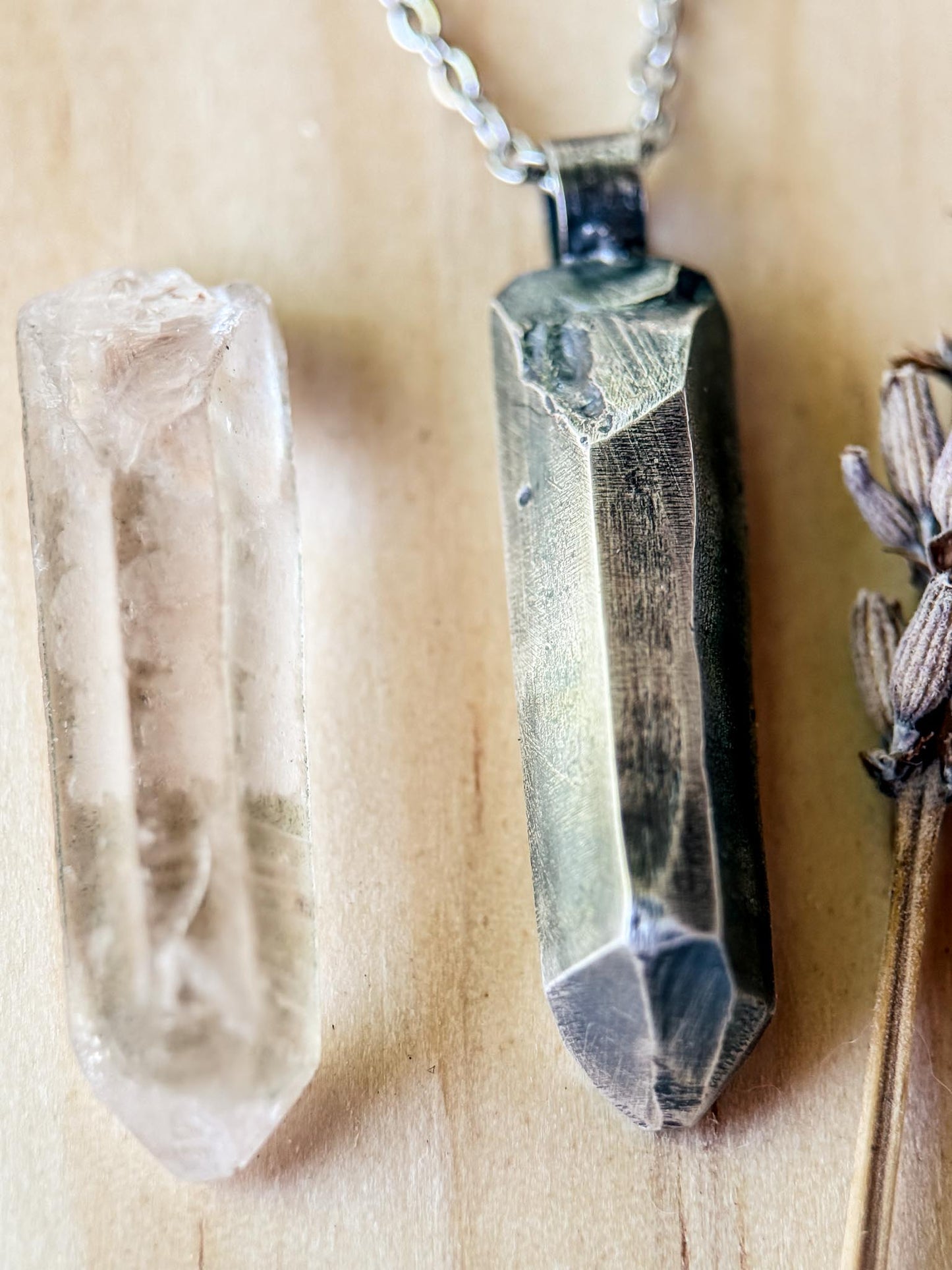 Sterling Silver Crystal Casting Necklace | Handmade Quartz Inspired Pendant | 1 1/4" Silver Crystal