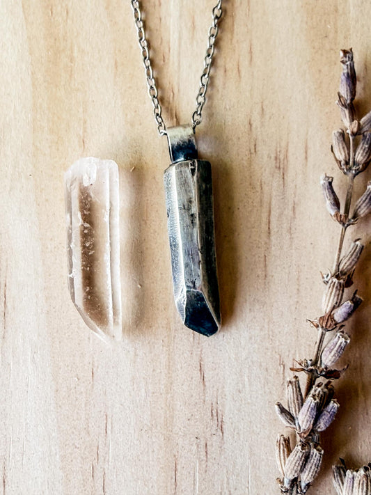 Sterling Silver Crystal Casting Necklace | Handmade Quartz Inspired Pendant