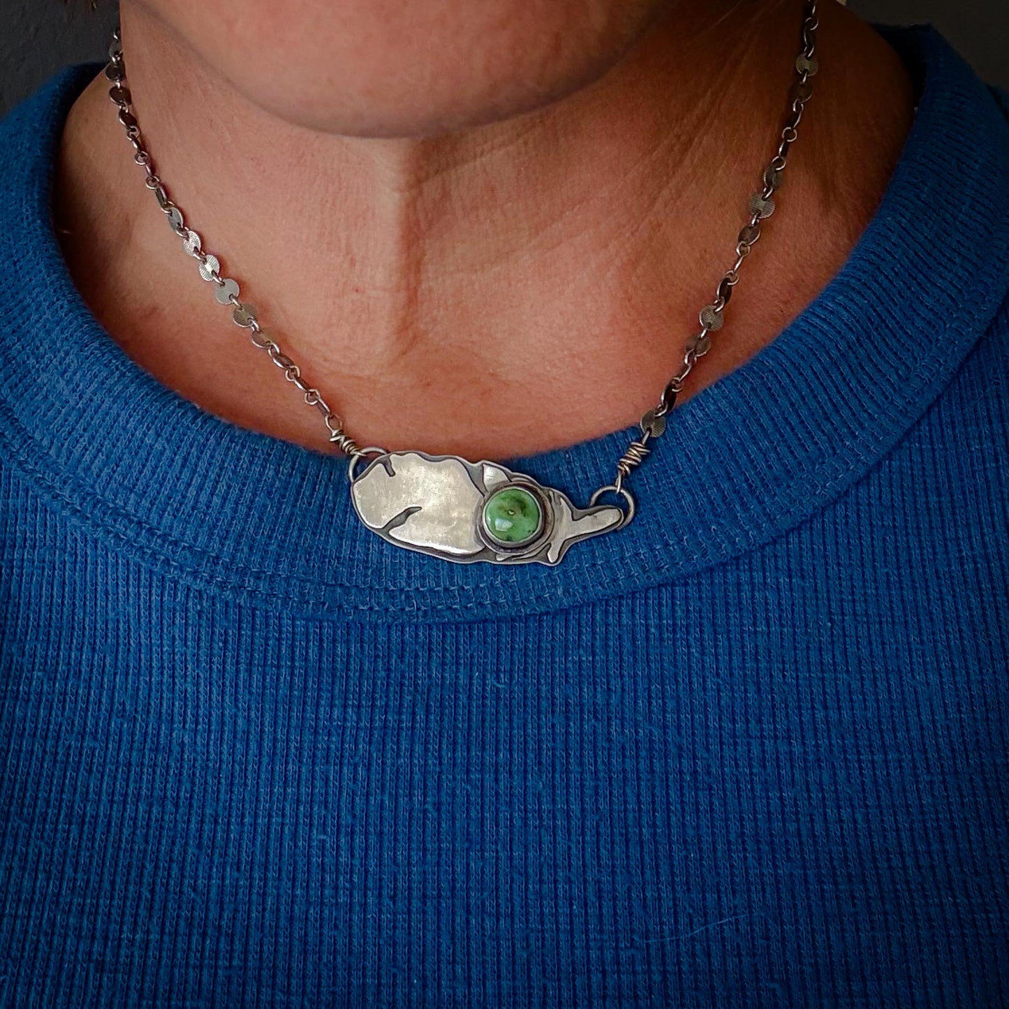 Turquoise Feather Necklace | Sonoran Gold Green Turquoise | Sterling Silver Jewelry