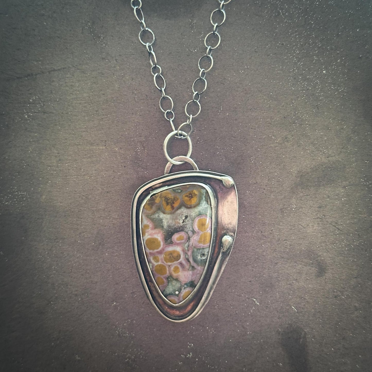 Ocean Jasper Pendant Necklace | Yellow Orb Druzy + Oxidized Sterling Silver | 20" Adjustable Chain