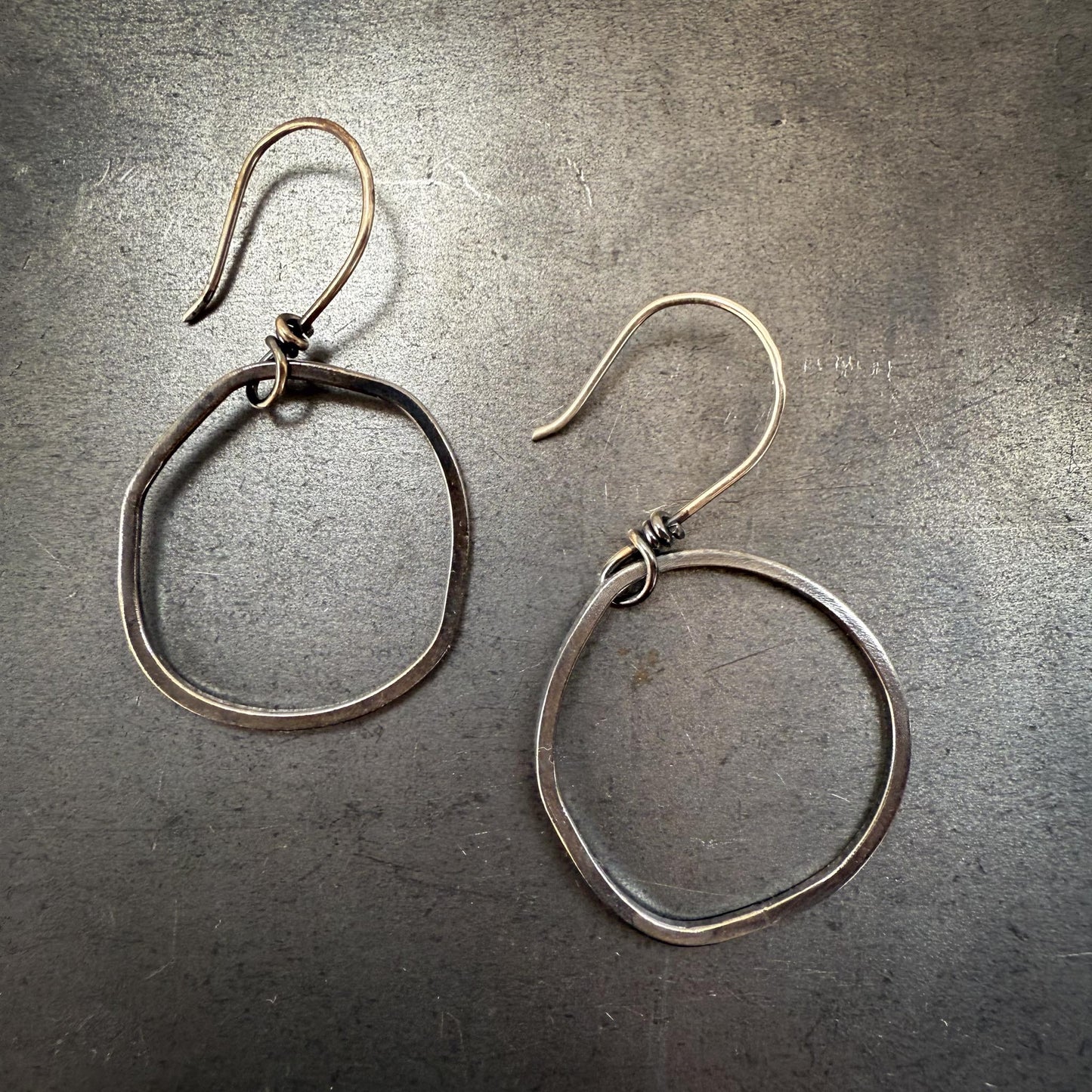 Abstract Hoop Earrings with Dark Patina + Gemstone Dangles