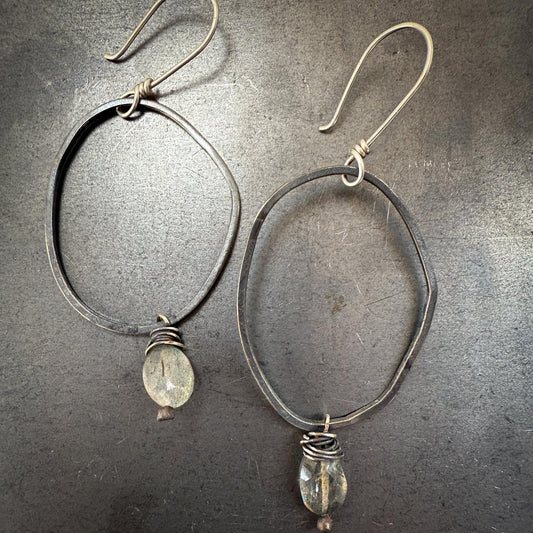 Abstract Silver Hoop Earrings | Labradorite | Made to Order