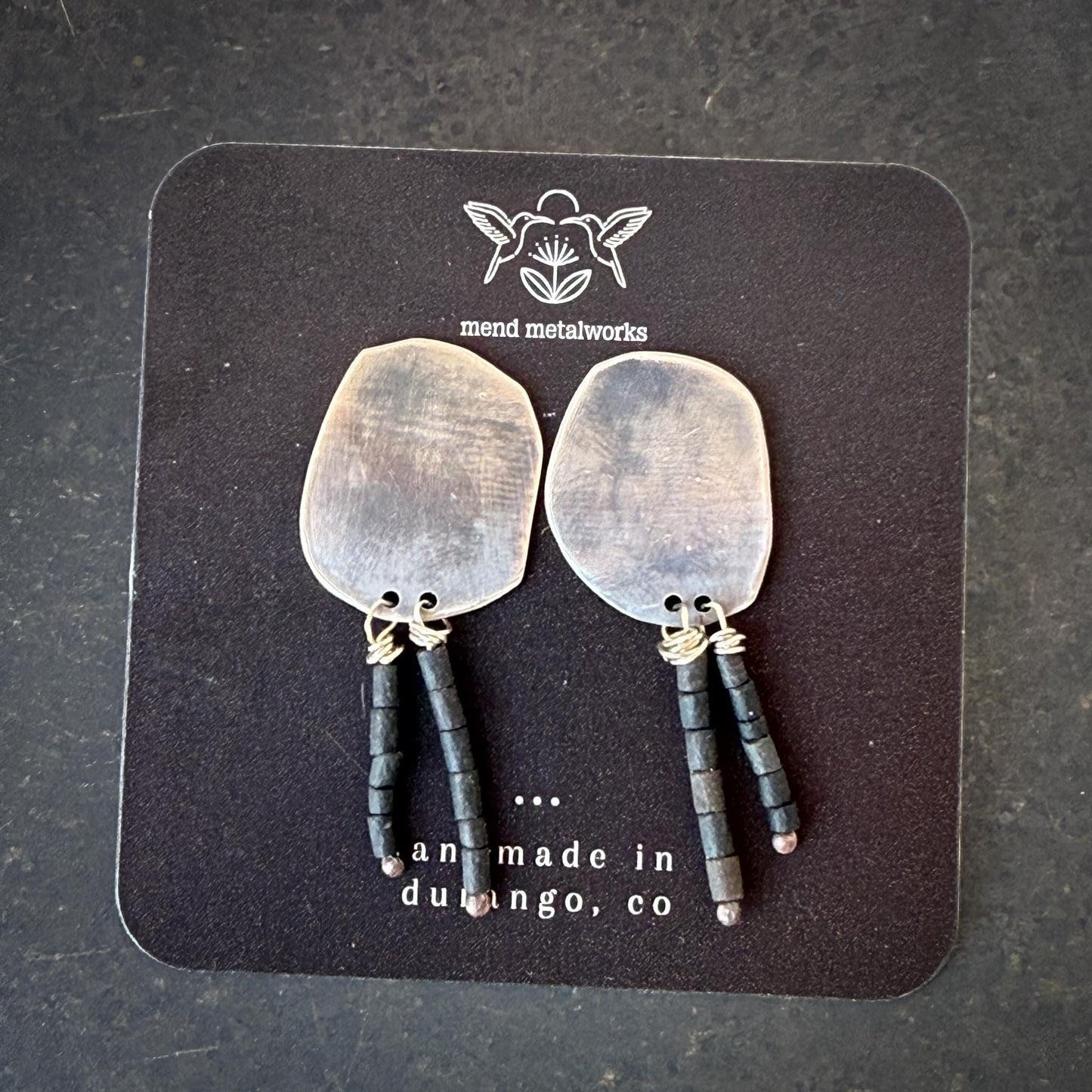 Recycled Silver & Black Bead Earrings