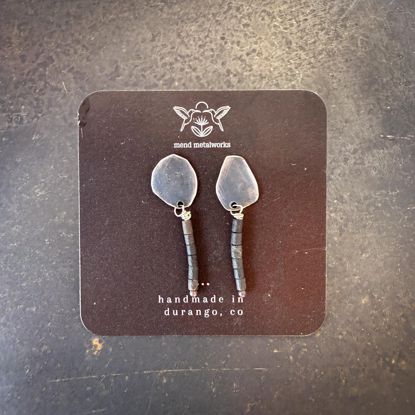 Recycled Silver & Black Bead Earrings