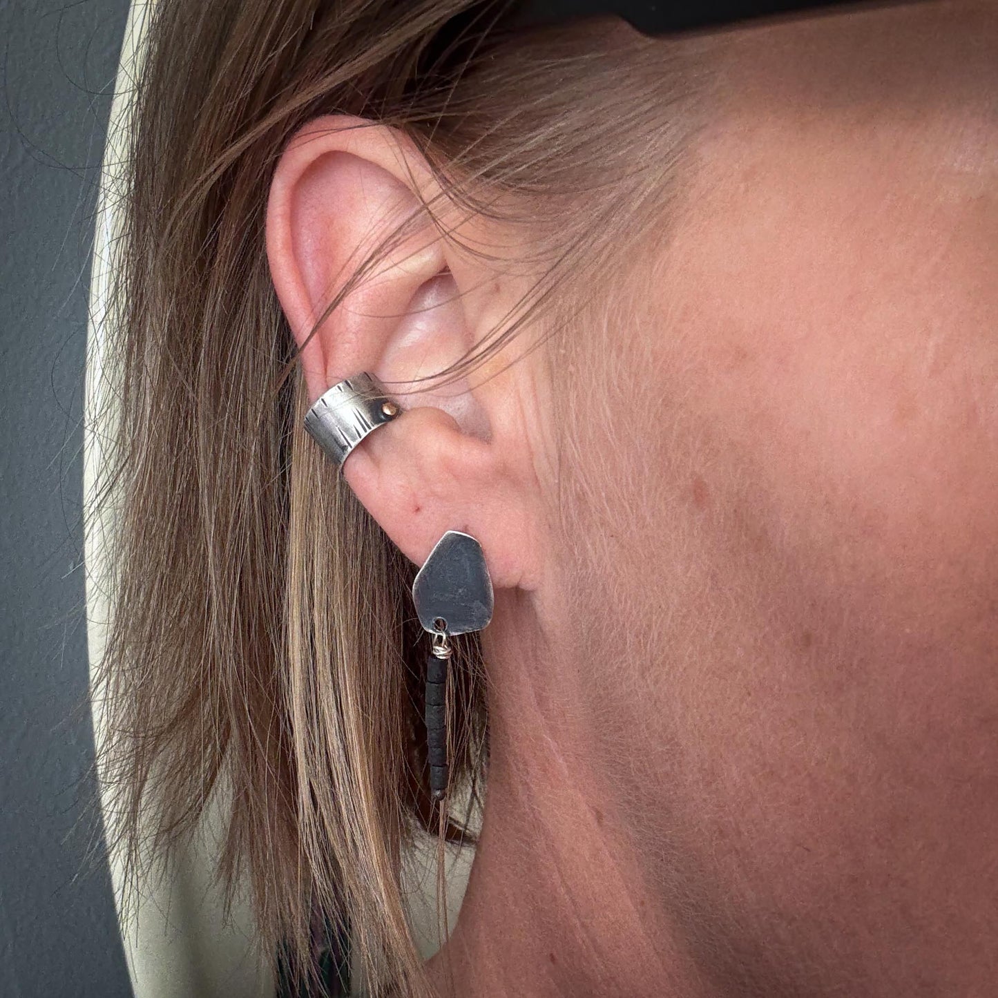 Recycled Silver & Black Bead Earrings