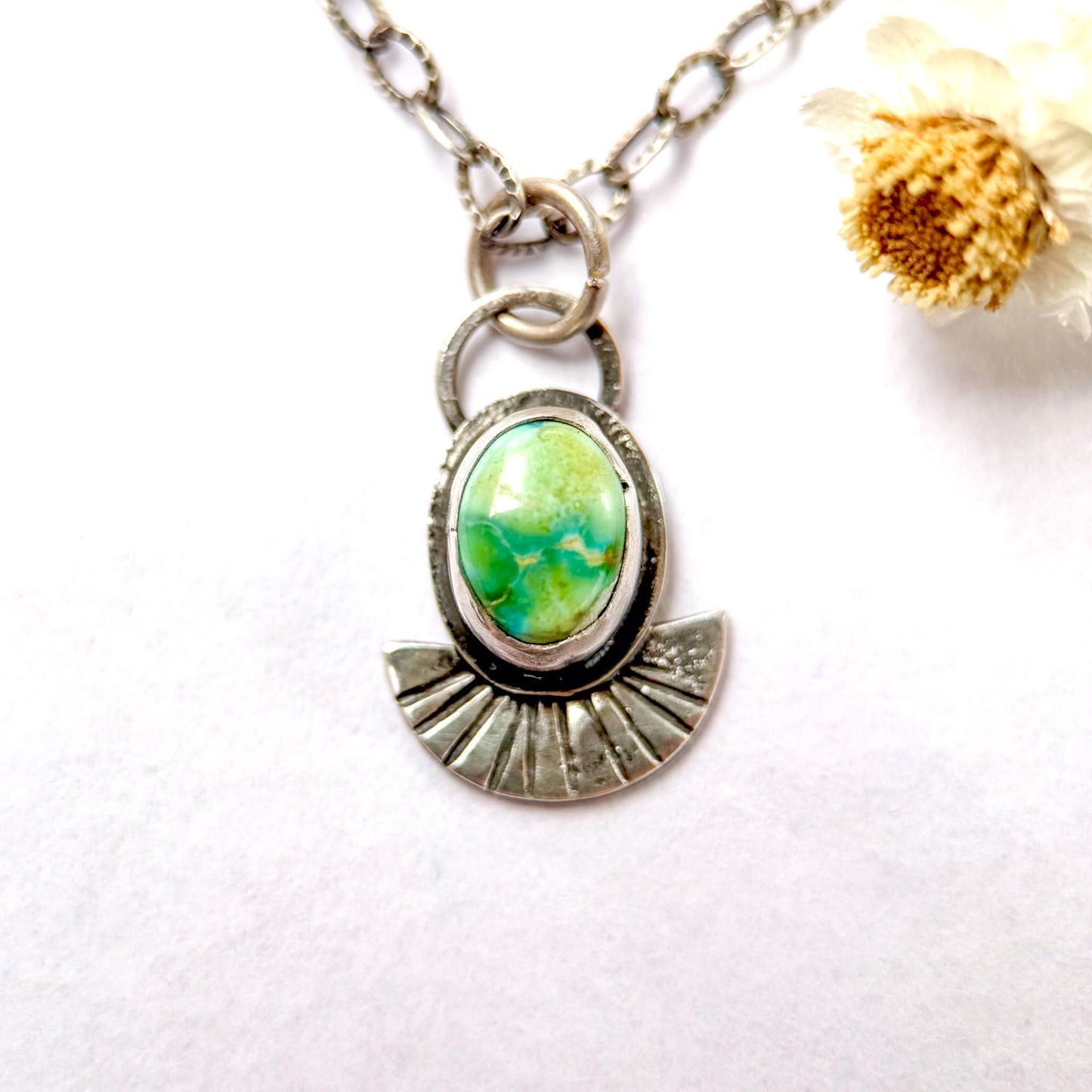 Sonoran Gold Turquoise Necklace in Sterling Silver | Small Oval Pendant