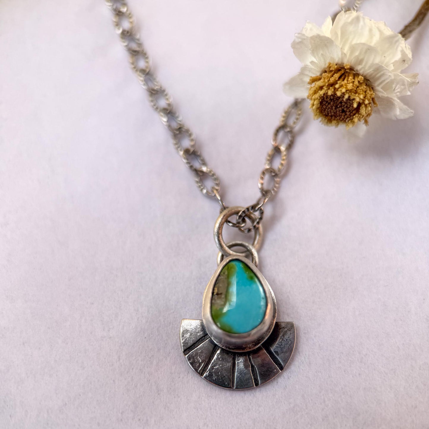 Sonoran Gold Turquoise Necklace in Sterling Silver | Small Teardrop Pendant