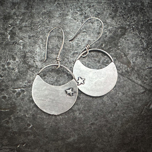 North Star Crescent Disc Earrings | Sterling Silver + Hand-Pierced Stars | Ride the Wind Collection